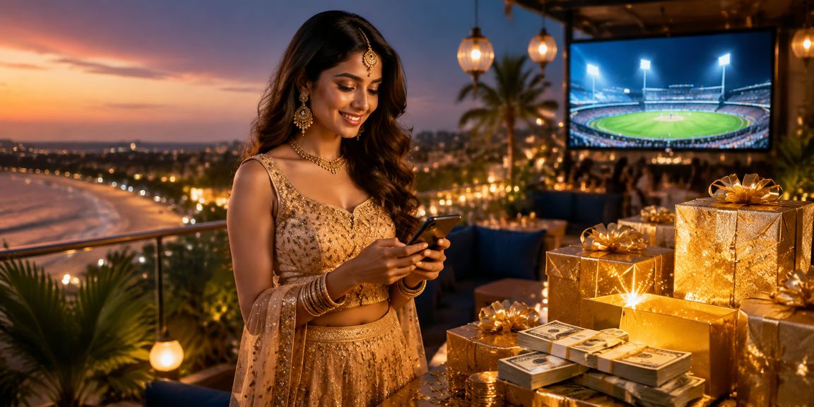 Indian woman playing Teen Patti on mobile during cricket match in Goa