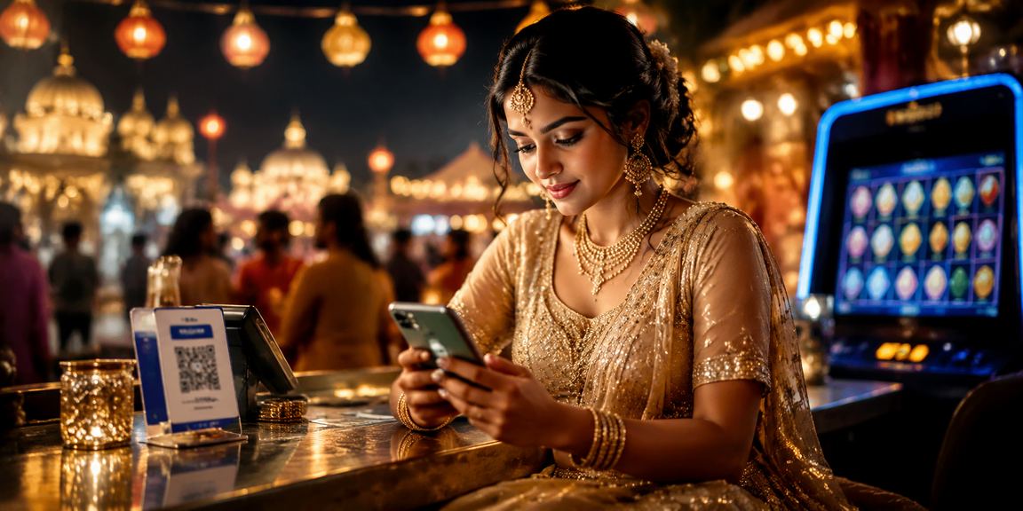 Woman using mobile phone for casino gaming and payment in India